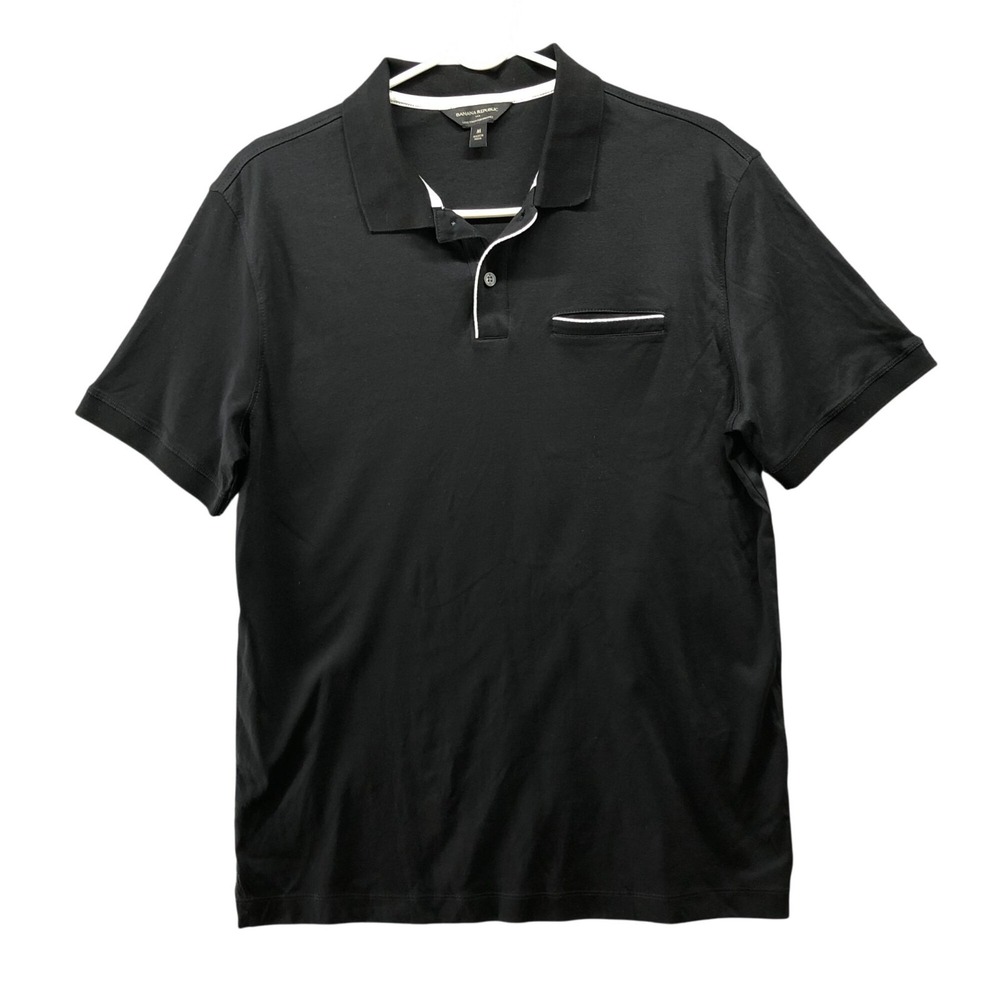 Banana Republic Luxe Touch Performance Polo Shirt Mens M Black Short Sleeve
